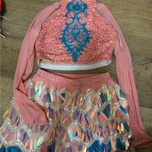 Pink and Blue Sequin Crop Top and Skirt Dance Costume